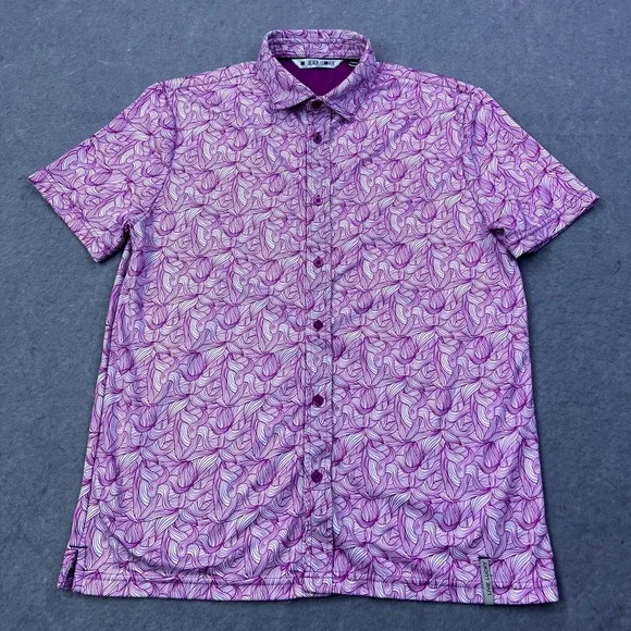 Black Clover Polo Shirt Mens Medium Pink Geometric Golf Tennis Performance Prep - Picture 2 of 9